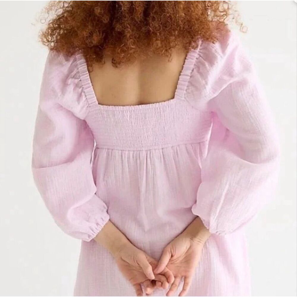 J. Crew Soft Gauze Frosty Lavender Pink Puff Long Sleeve Mini Dress Size S View 4